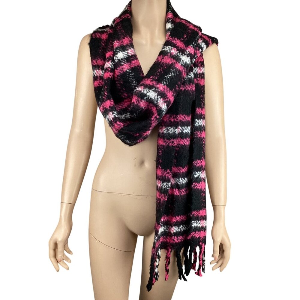 Victorias Secret Pink & Black Plaid‎ Fringed Scarf For Women